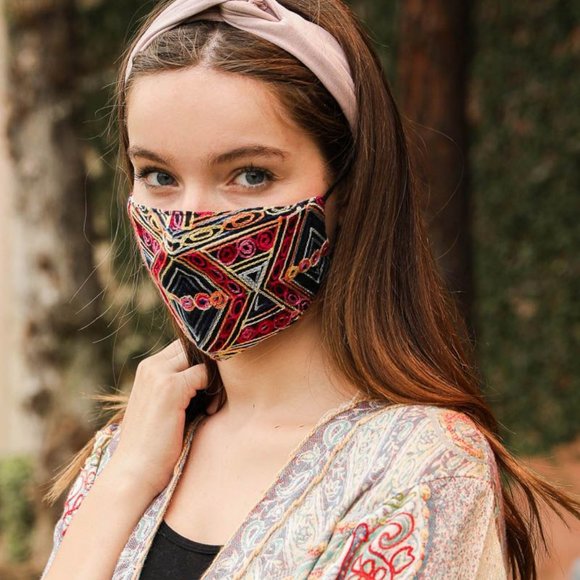 Boho Fashion Mask Embroidered Geometric Reusable - Picture 3 of 5